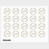 Sticker Rond Script Merci, Paillettes Dorées & Badge Orné (Feuille)