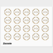 Sticker Rond Script Merci, Paillettes Dorées & Badge Orné (Feuille)