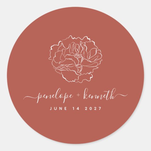 Sticker Rond Script minimal Mariage d'art floral | Terracotta (Devant)