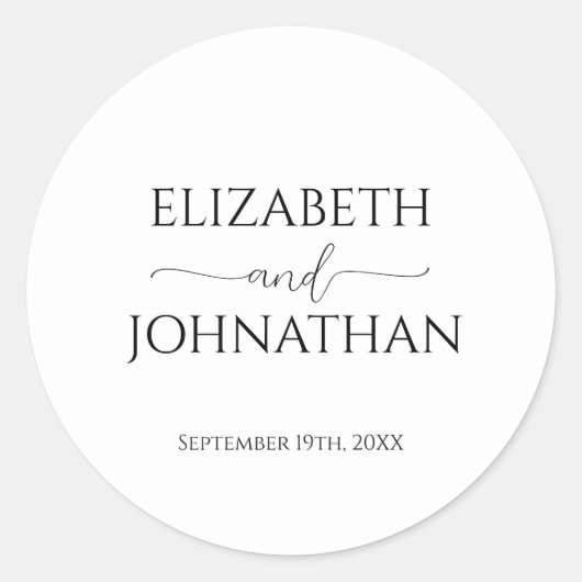 Sticker Rond Script minimal simple Mariage noir et blanc (Devant)
