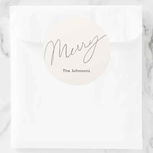 Sticker Rond Script minimaliste Merry Cream White Holiday (Sac)