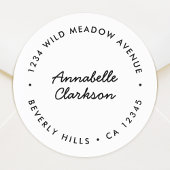 Sticker Rond Script moderne | Adresse de retour blanc minimalis