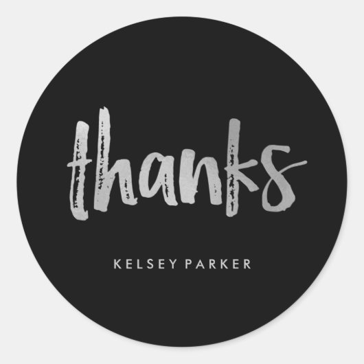 Sticker Rond Script moderne Argent et Merci noir (Devant)