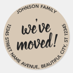 Sticker Rond Script moderne Beige Nous avons déplacé Nouveau Ét