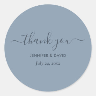 Sticker Rond Script moderne Dusty Blue Mariage Merci classique
