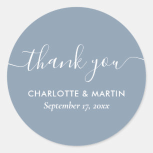 Sticker Rond Script moderne Dusty Wedding shower bleu Merci