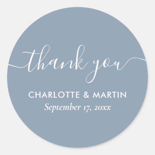 Sticker Rond Script moderne Dusty Wedding shower bleu Merci (Devant)