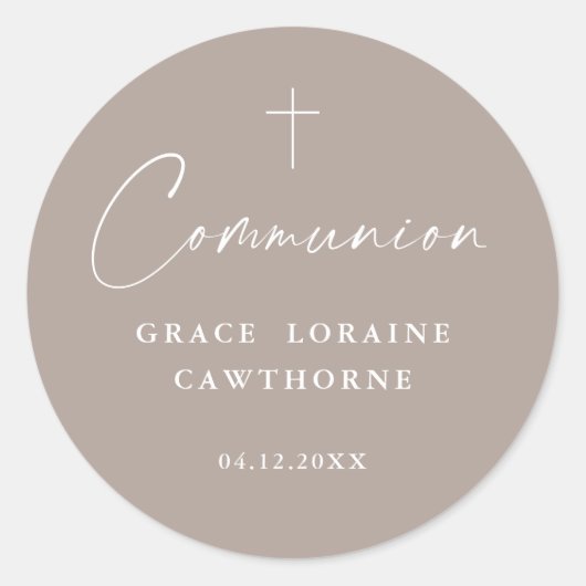 Sticker Rond Script moderne élégant Neutral Première communion (Devant)