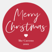 Sticker Rond Script moderne Enveloppe de carte rouge de Noël (Devant)