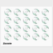 Sticker Rond Script moderne Fleurs vertes Mariage Merci (Feuille)