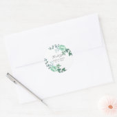 Sticker Rond Script moderne Fleurs vertes Mariage Merci (Enveloppe)