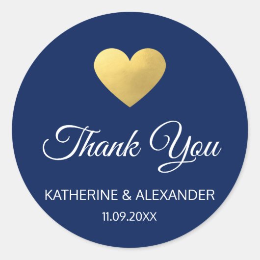 Sticker Rond Script moderne Gold Heart Marine Blue Mariage Seal (Devant)