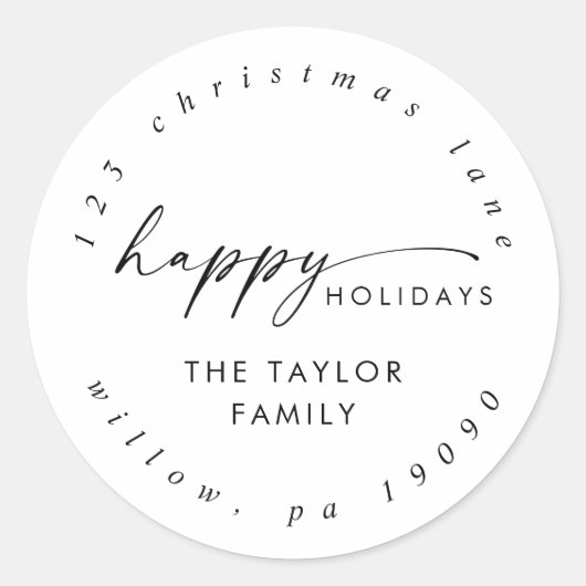 Sticker Rond Script moderne Holiday Circulaire de retour Adress (Devant)