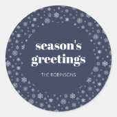 Sticker Rond Script moderne Joyeuses Fêtes de vacances bleu mar (Devant)