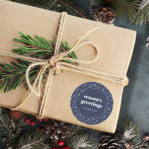 Sticker Rond Script moderne Joyeuses Fêtes de vacances bleu mar