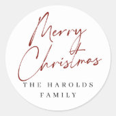 Sticker Rond Script moderne Joyeux Noël Personnalisé Nom de fam (Devant)