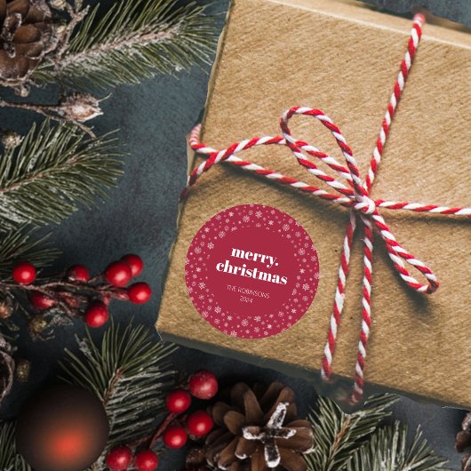 Sticker Rond Script moderne Joyeux Noël Rouge