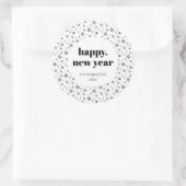 Sticker Rond Script moderne Joyeux Nouvel An Fête Noir Blanc (Sac)