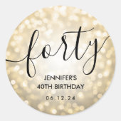 Sticker Rond Script moderne Lumières Parties scintillant or 40e (Devant)