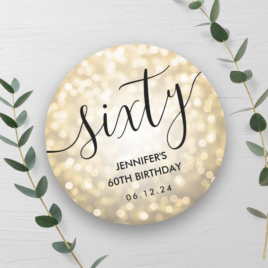 Sticker Rond Script moderne Lumières Parties scintillant or 60e