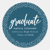 Sticker Rond Script moderne Marine Bleu Graduation (Devant)