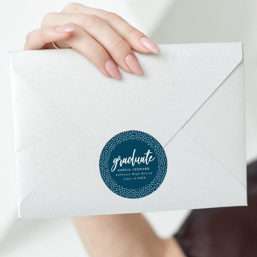 Sticker Rond Script moderne Marine Bleu Graduation