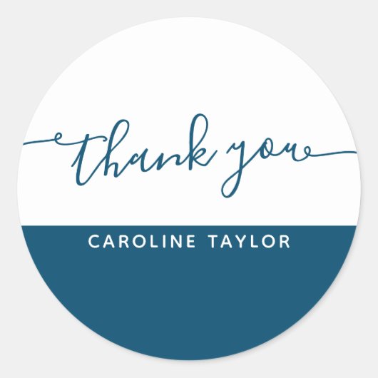 Sticker Rond Script moderne Merci bleu foncé blanc (Devant)