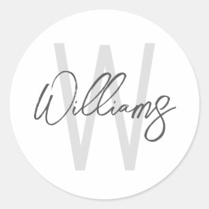 Sticker Rond Script moderne Monogramme personnalisé et nom