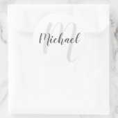 Sticker Rond Script moderne Monogramme personnalisé et nom (Sac)