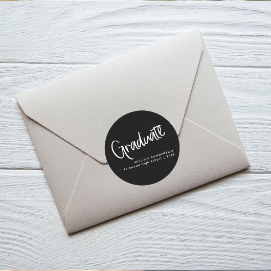 Sticker Rond Script moderne noir & blanc Graduation