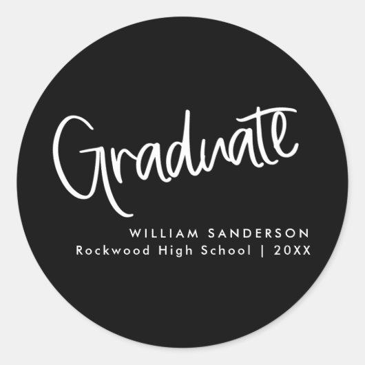 Sticker Rond Script moderne noir & blanc Graduation (Devant)