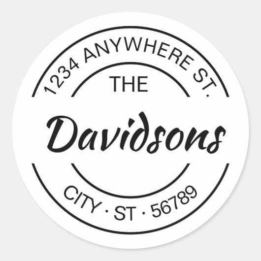 Sticker Rond Script moderne Nom de famille Retour Adresse Sceau (Devant)