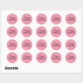 Sticker Rond Script moderne rose simple Joyeux anniversaire (Feuille)