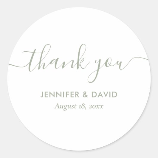 Sticker Rond Script moderne Sage Merci Mariage vert (Devant)