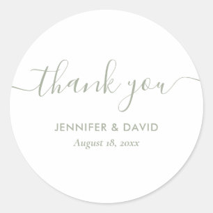 Sticker Rond Script moderne Sage Merci Mariage vert