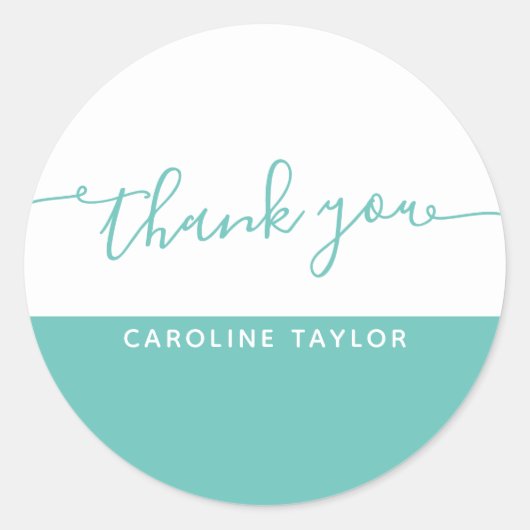 Sticker Rond Script moderne Turquoise & Merci blanc (Devant)