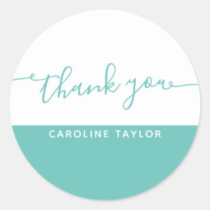 Sticker Rond Script moderne Turquoise & Merci blanc