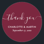 Sticker Rond Script moderne Wedding shower Bourgogne Merci<br><div class="desc">Créez votre propre autocollant de remerciement personnalisé pour votre mariage/douche en mariage bordeaux. Personnalisez facilement en ligne avec les détails de votre mariage/douche. Des articles assortis sont disponibles pour compléter ces stickers ronds de mariage/douche bordeaux minimalistes mais élégants avec une police de script moderne.</div>