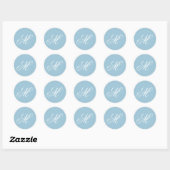 Sticker Rond Script Monogramme bleu et blanc (Feuille)