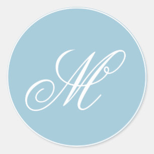 Sticker Rond Script Monogramme bleu et blanc