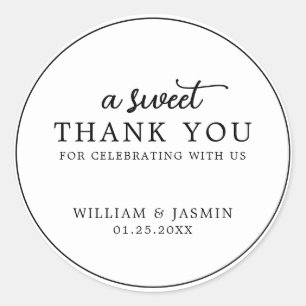 Sticker Rond Script noir moderne Sweet Merci mariage Faveurs