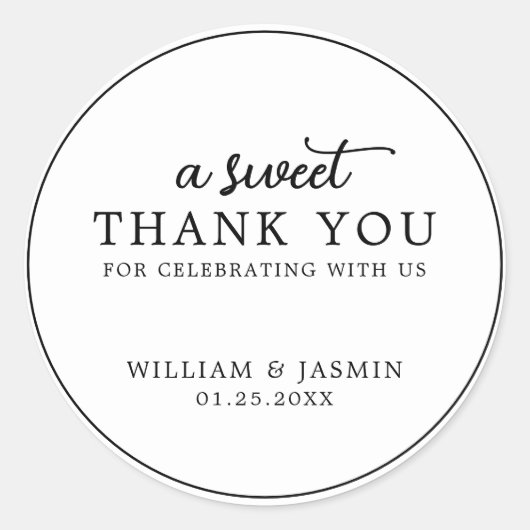 Sticker Rond Script noir moderne Sweet Merci mariage Faveurs (Devant)