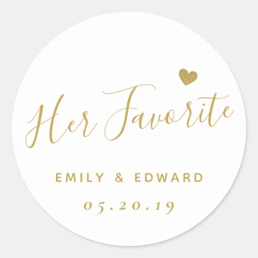 Sticker Rond Script Or Moderne Sa Faveur Mariage Favorite (Devant)