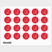 Sticker Rond Script or Monogram L sur rouge vif (Feuille)