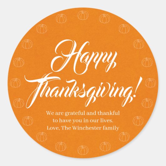 Sticker Rond Script personnalisé bon thanksgiving citrouille kr (Devant)