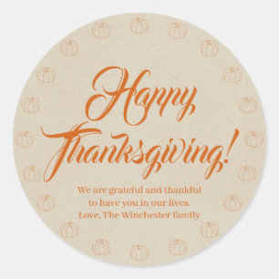 Sticker Rond Script personnalisé bon thanksgiving citrouille kr