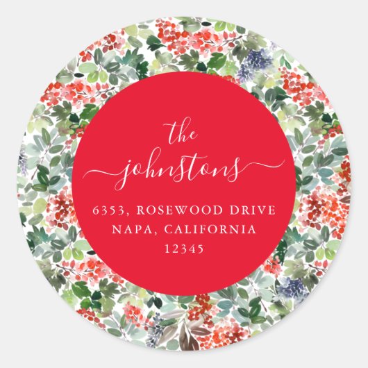 Sticker Rond Script personnalisé Nom de famille Holiday Adresse (Devant)