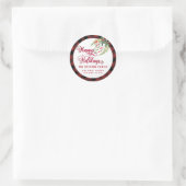 Sticker Rond Script plaid moderne Happy Holidays rouge saint (Sac)