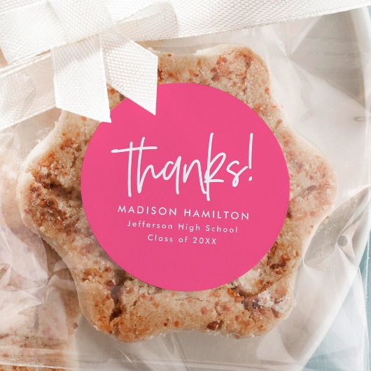 Sticker Rond Script Preppy moderne Merci de graduation rose cha