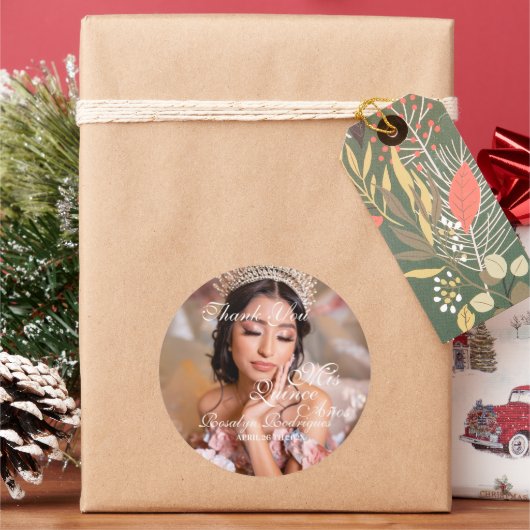 Sticker Rond Script Quinceanera photo 15e anniversaire (vacances)
